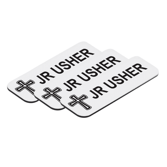 Jr Usher 1 x 3" Name Tag/Badge, White, Cross Design (3 Pack)