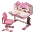 thumbnail image 1 of Jraner Kids Desk and Chair Set, Height Adjustable Kids Study Desk with Cartoon Pattern, Widened Tabletop, Spine Protect & Prevent Myopia, for Boys & Girls 3+, 1 of 9