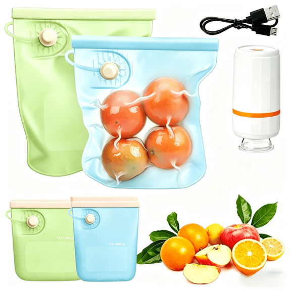 Jrelecs 2pcs BPA-Free Reusable Silicone Vacuum Food Storage Bags for Food Storage, Sous Vide, Meal Prep, Fruits, Vegetables, Meat