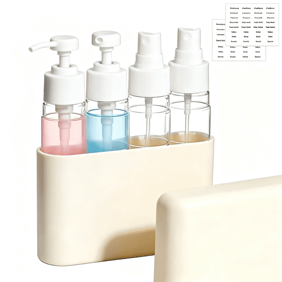 Jrelecs  4 Pack TSA Approved Silicone Travel Bottles, Leakproof Refillable Toiletry Containers with Labels, Funnel & Storage Box for Shampoo, Lotion and Spray