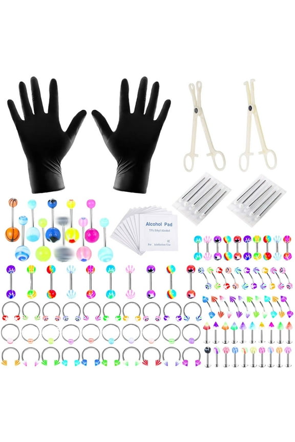 Acrylic Lip Nail Navel Nail Nose Ring Piercing Jewelry Set 124pcs Body Piercing Kit Ear Eyebrow And Nose Rings Are Reusable And Durable Jewelry Suite Jewelry Suitcase Jewelry Suitcase for Men
