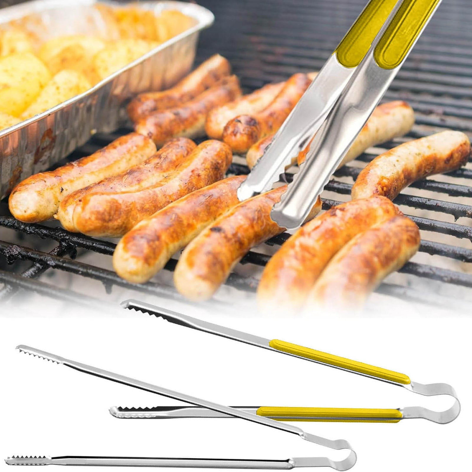 Jrocdr BBQ Tongs Stainless Steel Kitchen Tongs Kitchen Aid BBQ
