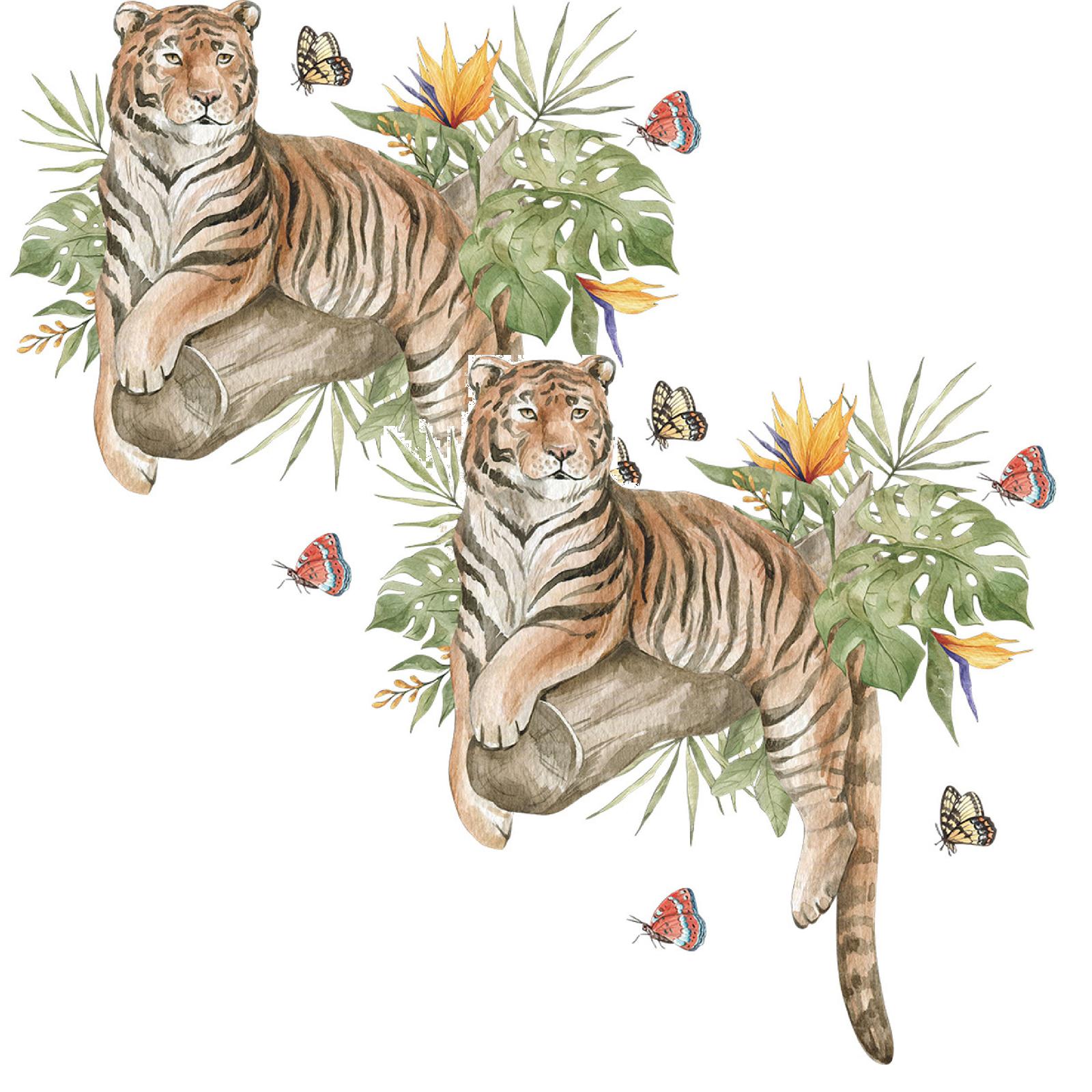 Jrocdr Cartoon Lazy Tiger Butterfly Playing Bedroom Living Room Porch Home Wall Decoration Wall Sticker Motivational Window Clings Wall Stickers for Living Room Large Size Chalkboard Sticker for *2PCS