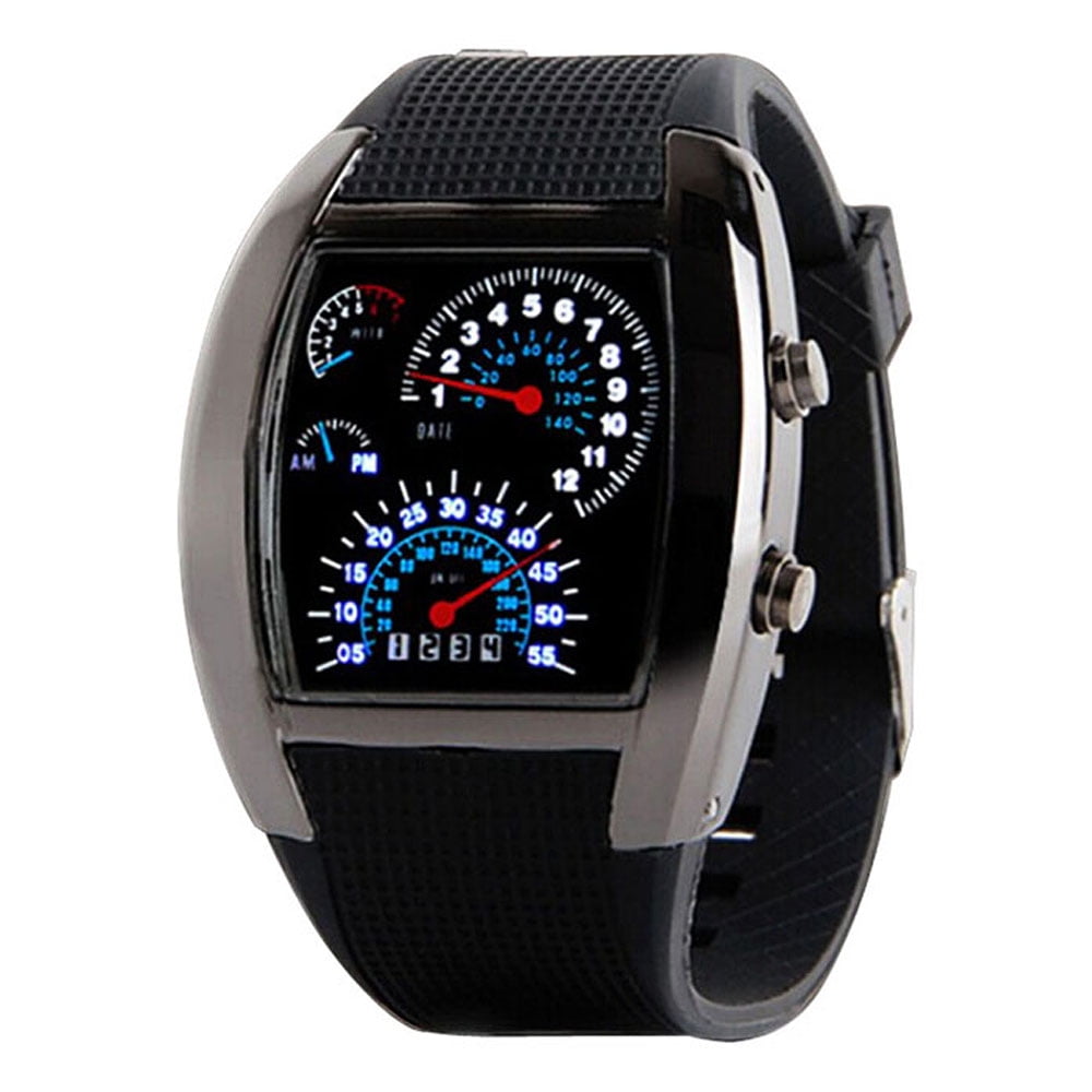 Jrocdr Fashion Aviation Turbo Dial Flash LED Watch Gift Mens Lady
