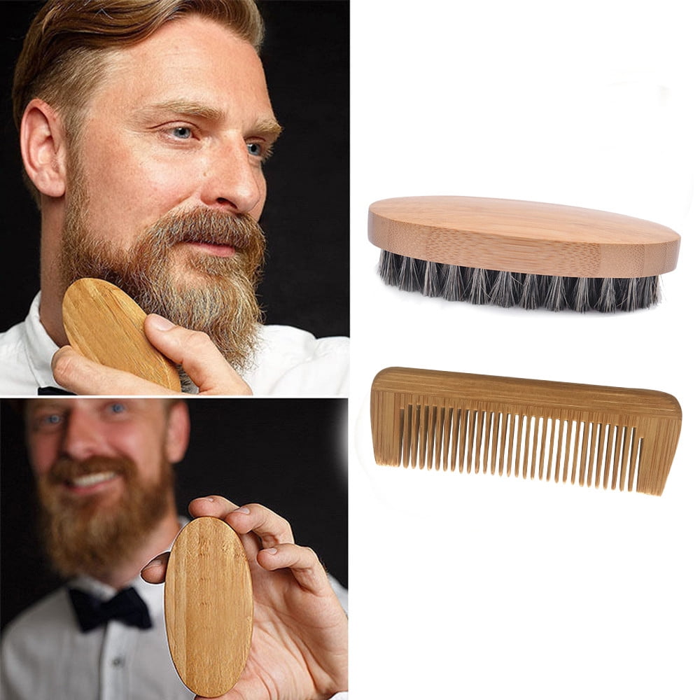 Jrocdr Men Boar Hair Bristle Beard Mustache Brush Military Hard Round