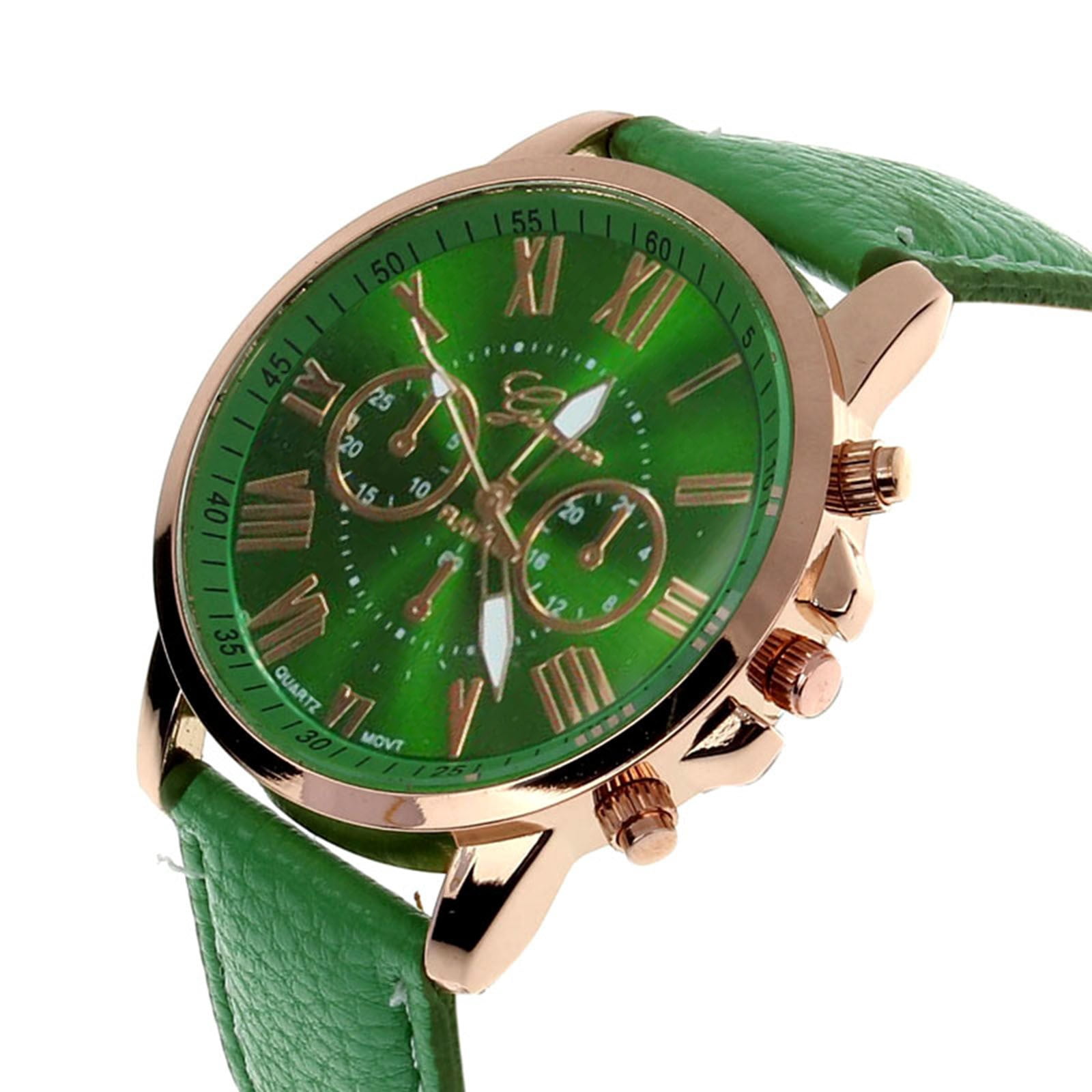 Jrocdr Women's Roman Numerals Leather Analog Quartz Watch Green Vintage