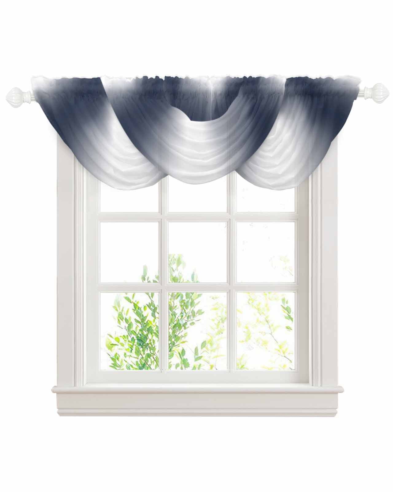 Jrskoticrtt Navy Blue Waterfall Valance Curtains Navy Blue Ombre Sheer ...