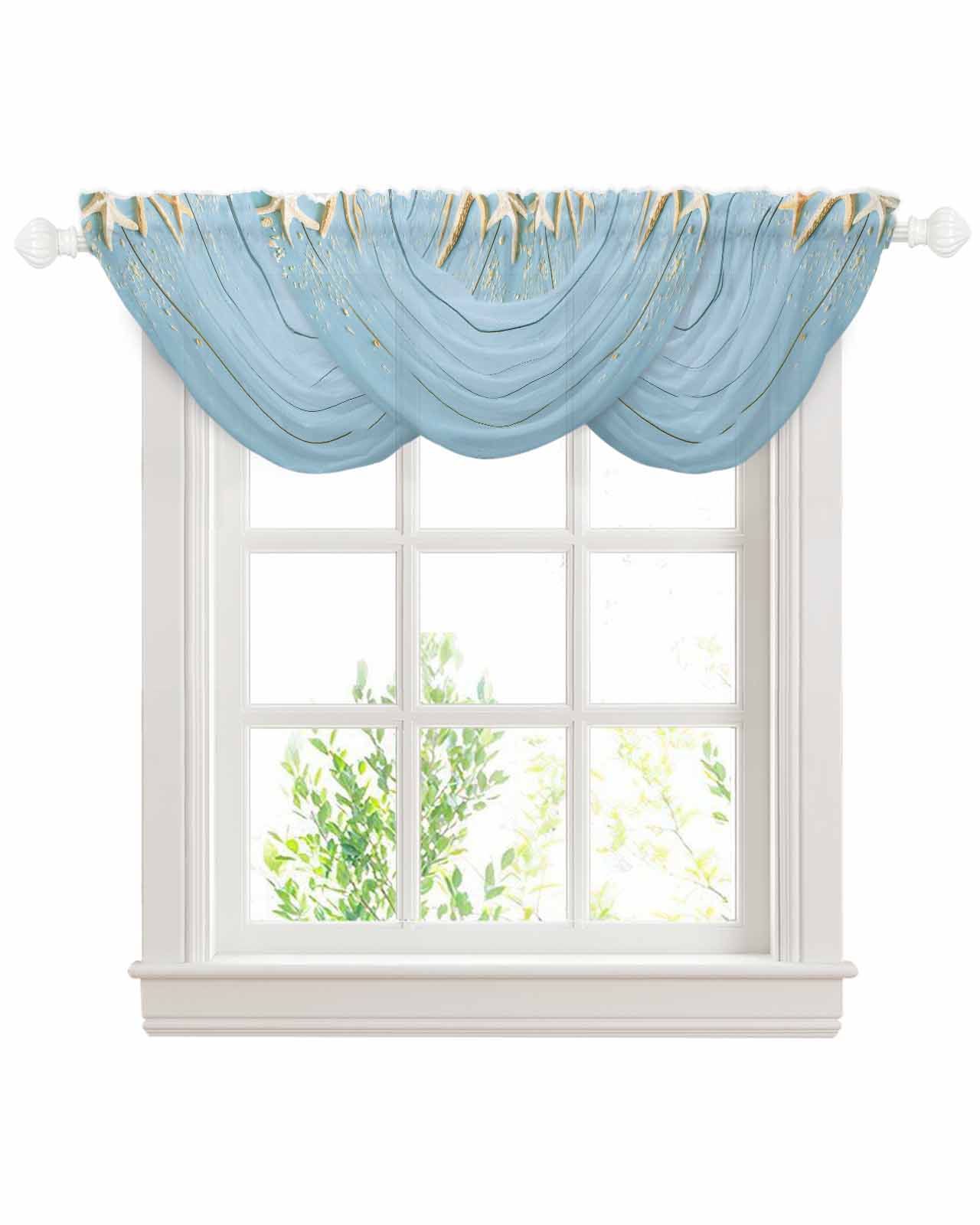 Jrskoticrtt Waterfall Valance Curtains Beach Ocean Sheer Swag Valance ...