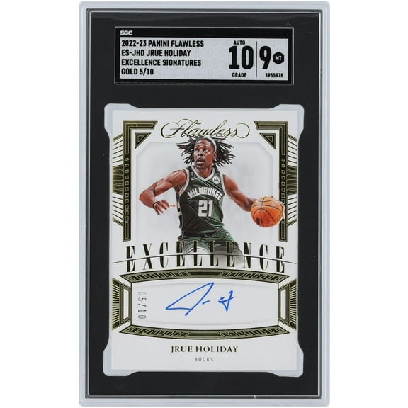Jrue Holiday Milwaukee Bucks Autographed 2022-23 Panini Flawless Excellence Gold #ES-JHD #5/10 SGC Authenticated 9/10 Card - Fanatics Authentic Certified