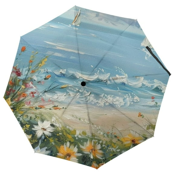 Jrxy Flowers Three-Fold Travel Umbrella Automatic Open Close Windproof PG Fabric for Rain and Sun Automatic