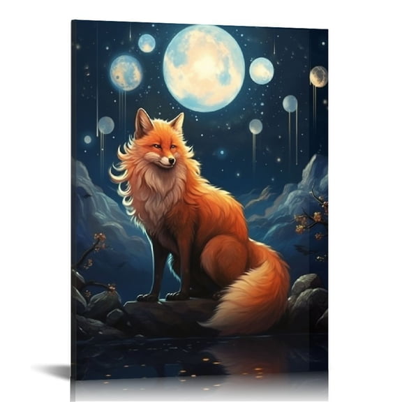 Jrxy Fox Decor Wall Art Canvas Print Rustic Country Painting Modern Home Framed Artwork 16x20 Inch 16x20inch