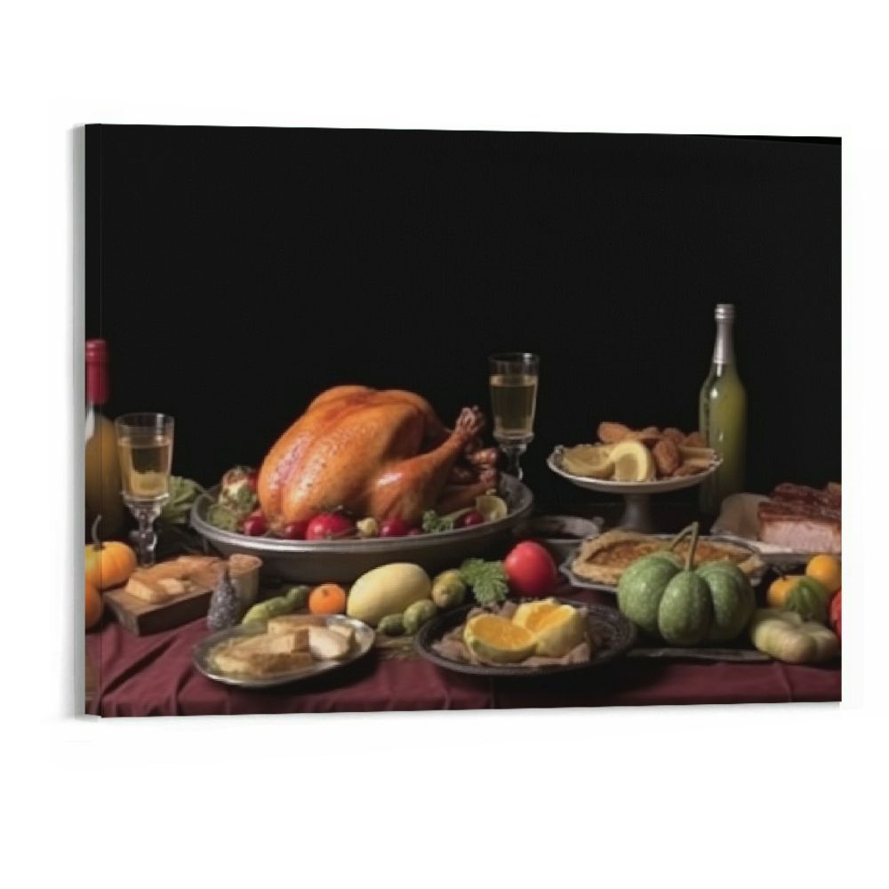 Jrxy Wall Art Framed Canvas Paintings Thanksgiving Turkey Dinner Ready ...