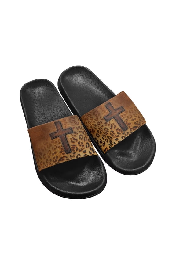 Jrysaedy Cross Leopard Pattern Pillow Slippers for Women and Men Non Slip Quick Drying Shower Slides Bathroom Sandals Cushion Thick Sole