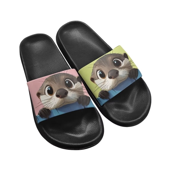 Jrysaedy Cute Otter Pattern Slide Sandals for Women Men Ultra Comfort Recovery Pillow Slippers Soft Summer Beach Shoes