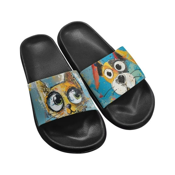 Jrysaedy Oil Painting Cat Dog Pattern Slippers for Women and Men, Pillow House Slippers Shower Shoes Indoor Slides Bathroom Sandals, Comfort, Thick Sole, Non-Slip, Easy to Clean