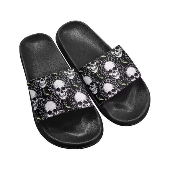 Jrysaedy Spider Web Skull Pattern Pillow Slides for Women Men Soft Indoor and Outdoor Comfy Slippers Thick Sole Anti-Slip Summer Flip Flops - Quick-Dry Material for Water Sports and Casual Wear