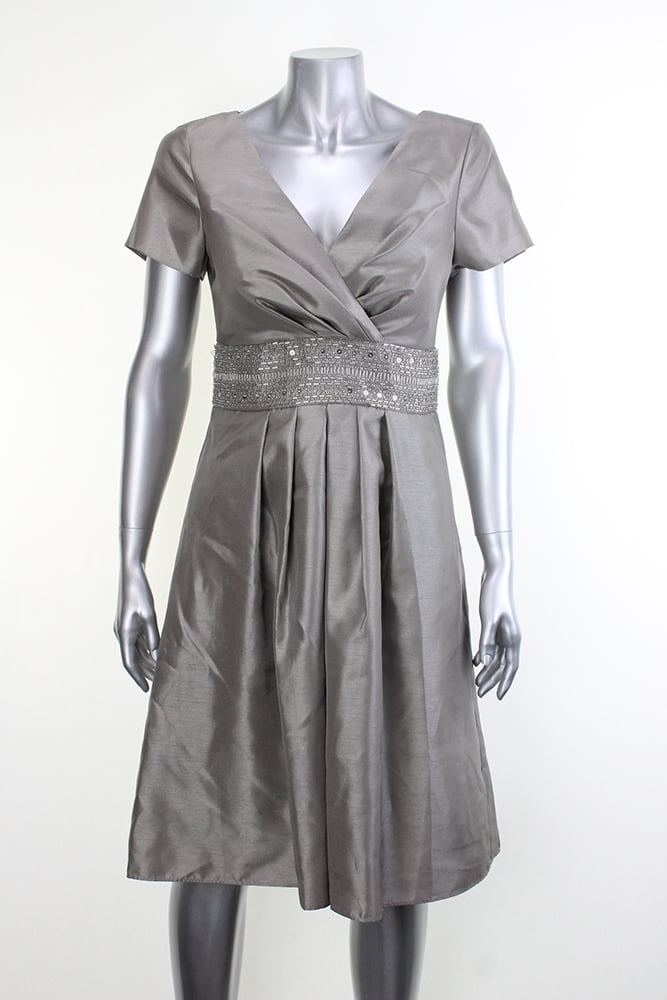Js Boutique Grey Short-Sleeve Surplice-Neck Beaded A-Line Dress 6 -  Walmart.com