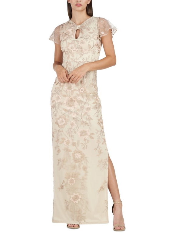 Women's Champagne, Jordan Embroidered Column Gown, 8