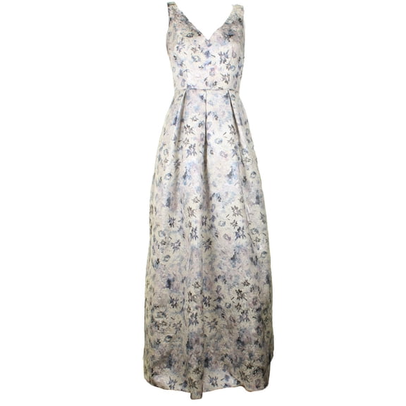 Js Collections Womens Blue Multi Sleeveless Floral-Print Metallic Ball Gown 4