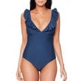thumbnail image 1 of Js Jessica Simpson Frill Shoulder Plunge One Piece Swimsuit, 1 of 4