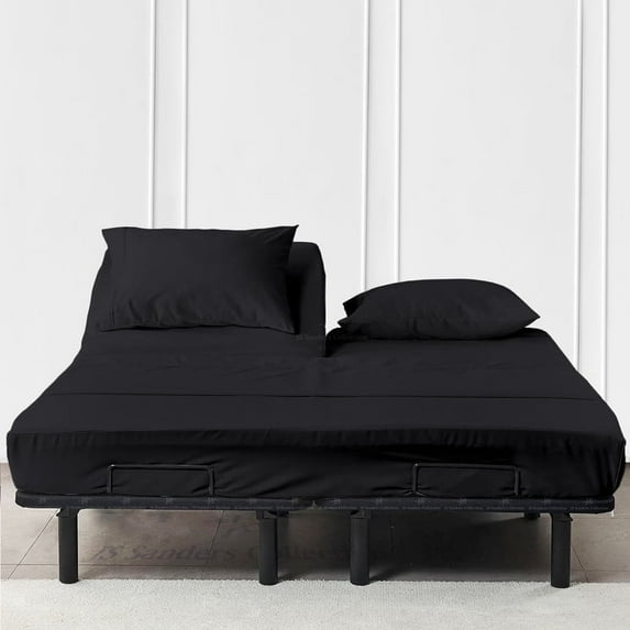 JS Sanders Collection 600TC Flex Top Cal - King Sheets for Sleep Number Bed - 100% Cotton 4 Pcs Top Split Sheets for Adjustable Bed, 39 Inch Down Sheets 18 Inch Deep Pocket - Black