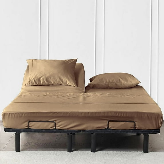 Js sanders 600 Tc Top Split Head Queen Sheet Set for Adjustable beds - Sleep Number Flex Sheets - 32" Split Top 100% Sheets - Cotton Sheet Set - Taupe - 15 inch Deep pocket