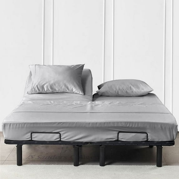 Js sanders 600 Tc Top Split Head Queen Sheet Set for Adjustable beds - Sleep Number Flex Sheets - 39" Split Top 100% Sheets - Cotton Sheet Set - Silver - 15 inch Deep pocket