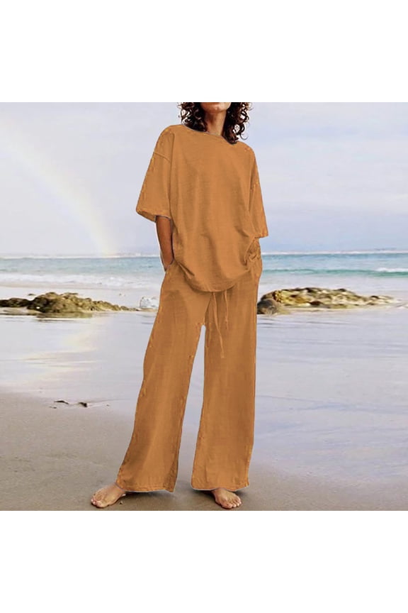 2 Piece Summer Sets for Women Short Sleeve Elegant Tops and Wide Leg Pants Sets 2 Piece Boho Vacation Outfits Sets