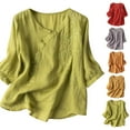 thumbnail image 1 of Jsaierl 2025 Linen Shirts for Women Summer 3/4 Length Sleeve Womens Tops Casual Loose Lightweight Embroidered Button Blouses, 1 of 8