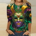 thumbnail image 1 of Jsaierl 2025 Mardi Gras Outfit for Women Plus Size Tops Holiday 3/4 Blouses Sleeve Carnival Themed Party Shirts, 1 of 5