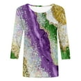 thumbnail image 1 of Jsaierl 2025 Shirt 3/4 Sleeve Mardi Gras Womens Fancy Blouse Carnival T-shirts Mask Print Tunic Theme Party Round Collar Tee, 1 of 5
