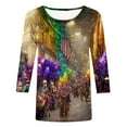 thumbnail image 1 of Jsaierl 2025 Shirt 3/4 Sleeve Mardi Gras Womens Fancy Blouse Carnival T-shirts Mask Print Tunic Theme Party Round Collar Tee, 1 of 5