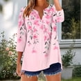 thumbnail image 1 of Jsaierl 3/4 Length Sleeve Cotton Linen Womens Tops Plus Size Button Up V Neck Shirts Dressy Print Petite Blouses Work Dressy T-shirts Top S-2XL, 1 of 5