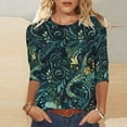 thumbnail image 1 of Jsaierl 3/4 Length Sleeve Tops for Women Casual Round Neck Shirts Dressy Floral Petite Blouses Soft Loose Fit T-shirts Top S-2XL, 1 of 5