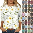 thumbnail image 1 of Jsaierl 3/4 Length Sleeve Tops for Women Dressy Casual Boho Floral Print Blouses Trendy Crew Neck T Shirts Summer Clothes, 1 of 6
