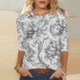 thumbnail image 1 of Jsaierl 3/4 Length Sleeve Tops for Women Plus Size Crew Neck Shirts Trendy Floral Petite Blouses Work Cotton Tunic Top S-2XL, 1 of 5