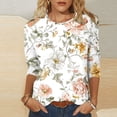 thumbnail image 1 of Jsaierl 3/4 Length Sleeve Tops for Women Summer Crew Neck Shirts Cute Print Ladies Blouses Work Cotton T-shirts Top S-3XL, 1 of 5