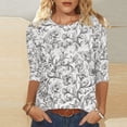 thumbnail image 1 of Jsaierl 3/4 Length Sleeve Tops for Women Summer Round Neck Shirts Trendy Floral Ladies Blouses Going Out Dressy T-shirts Top S-2XL, 1 of 5