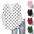 thumbnail image 1 of Jsaierl 3/4 Length Sleeve Womens Tops Casual Button Up V Neck Shirts Cute Print Ladies Blouses Classic Vacation T-shirts Top S-2XL, 1 of 7