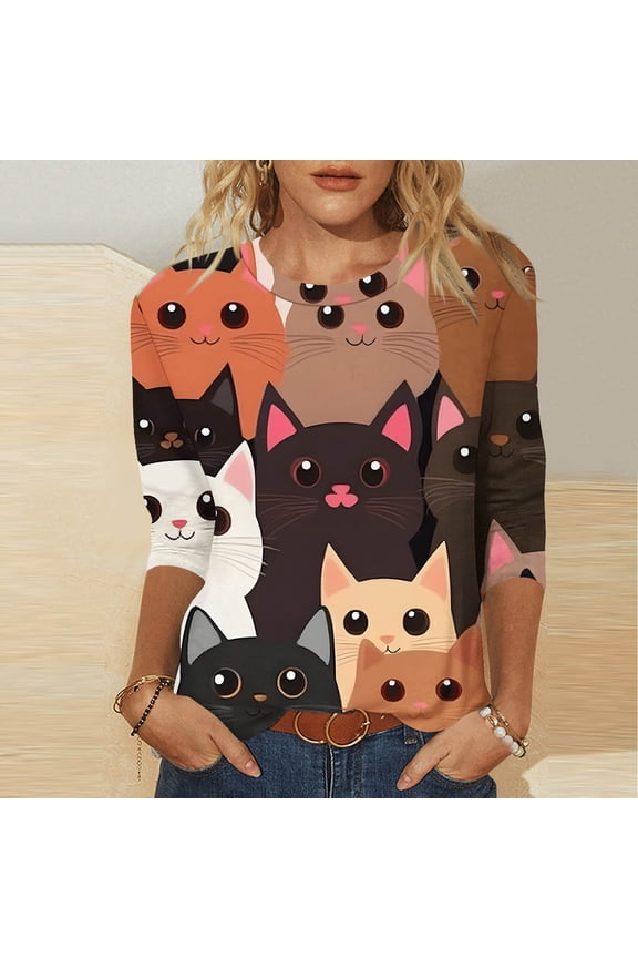 3/4 Length Sleeve Womens Tops Casual Crew Neck Shirts Fashion Graphic Petite Blouses Going Out Loose Fit T-shirts Top S-2XL