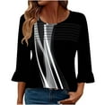 thumbnail image 1 of Jsaierl 3/4 Length Sleeve Womens Tops Casual Round Neck Shirts Ruffle Trim Cute Graphic Ladies Pleated Blouses Flowy Vacation Tunic Top S-2XL, 1 of 6