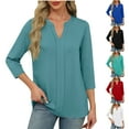 thumbnail image 1 of Jsaierl 3/4 Length Sleeve Womens Tops Casual V Neck Shirts Dressy Solid Ladies Blouses Work Holiday Tunic Top S-2XL, 1 of 8