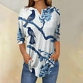 thumbnail image 1 of Jsaierl 3/4 Length Sleeve Womens Tops Summer Button Up Crew Neck Shirts Fashion Print Ladies Blouses Work Cotton Tunic Top S-2XL, 1 of 5