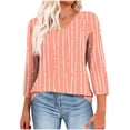 thumbnail image 1 of Jsaierl 3/4 Length Sleeve Womens Tops Summer V Neck Shirts Fashion Print Petite Blouses Work Vacation Tunics Raglan Top S-3XL, 1 of 8