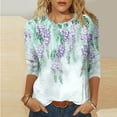 thumbnail image 1 of Jsaierl 3/4 Sleeve Tops for Women Plus Size Crew Neck Shirts Boho Print Ladies Blouses Flowy Elegant Tunic Top S-5XL, 1 of 5