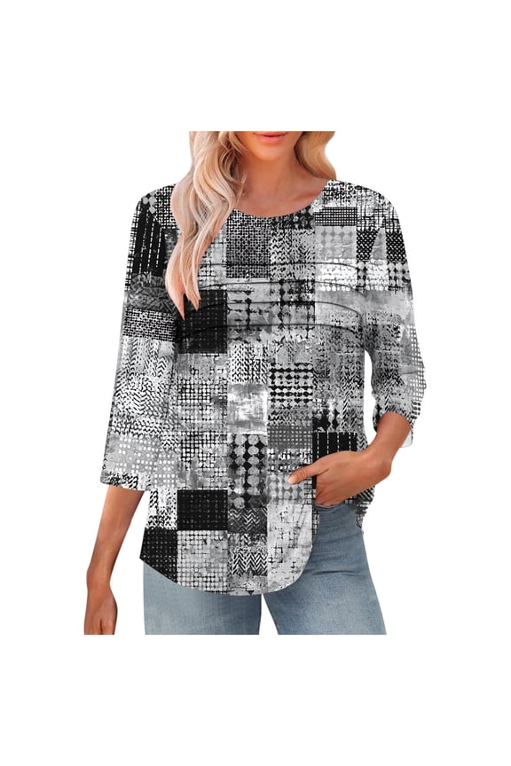 3/4 Sleeve Tops for Women Summer Crew Neck Shirts Trendy Graphic Petite Blouses Soft Cotton T-shirts Top S-2XL