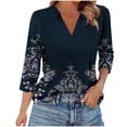 thumbnail image 1 of Jsaierl 3/4 Sleeve Tops for Women Summer V Neck Shirts Cute Graphic Ladies Blouses Flowy Holiday T-shirts Top S-2XL, 1 of 7