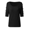 thumbnail image 1 of Jsaierl 3/4 Sleeve Womens Tops Casual Round Neck Shirts Trendy Solid Ladies Hollow Out Blouses Soft Dressy Tunic Top S-2XL, 1 of 2