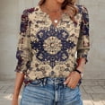 thumbnail image 1 of Jsaierl 3/4 Sleeve Womens Tops Plus Size V Neck Shirts Boho Print Ladies Blouses Work Vacation T-shirts Top S-2XL, 1 of 6