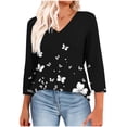 thumbnail image 1 of Jsaierl 3/4 Sleeve Womens Tops Plus Size V Neck Shirts Trendy Graphic Petite Blouses Flowy Vacation Tunics Raglan Top S-3XL, 1 of 8